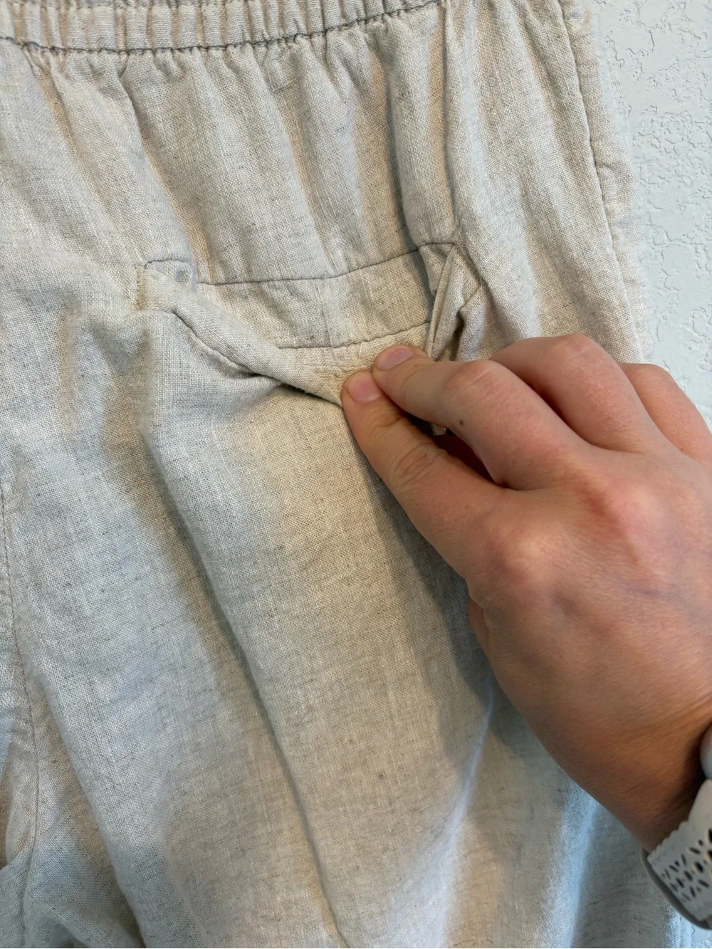 H&M Linen Blend Drawstring Pants XS Beige Oatmeal Pull On Tapered Casual